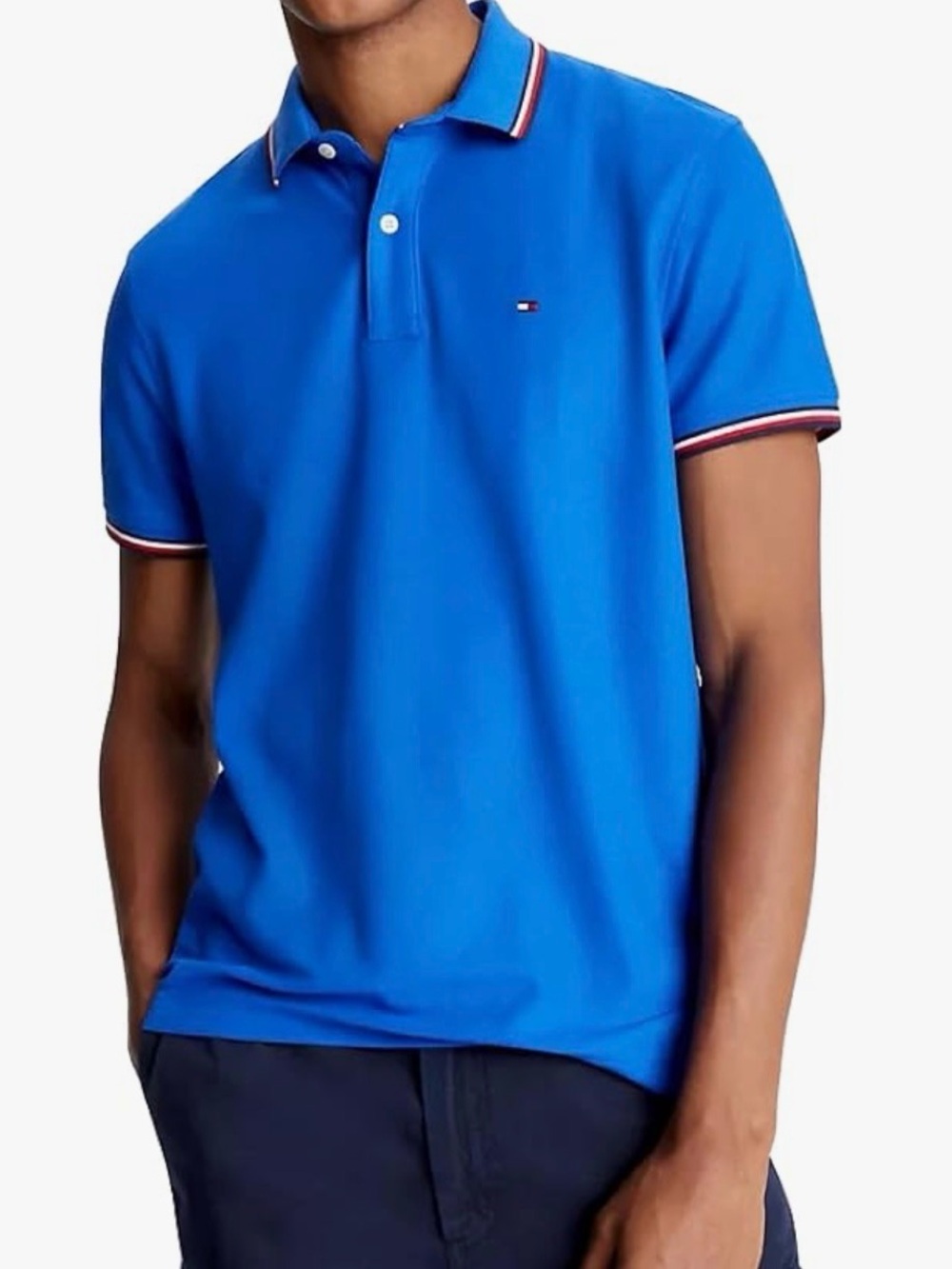 Tommy Hilfiger Men's Tipped Collar Polo Shirt - Royal Blue - Size M. NWT